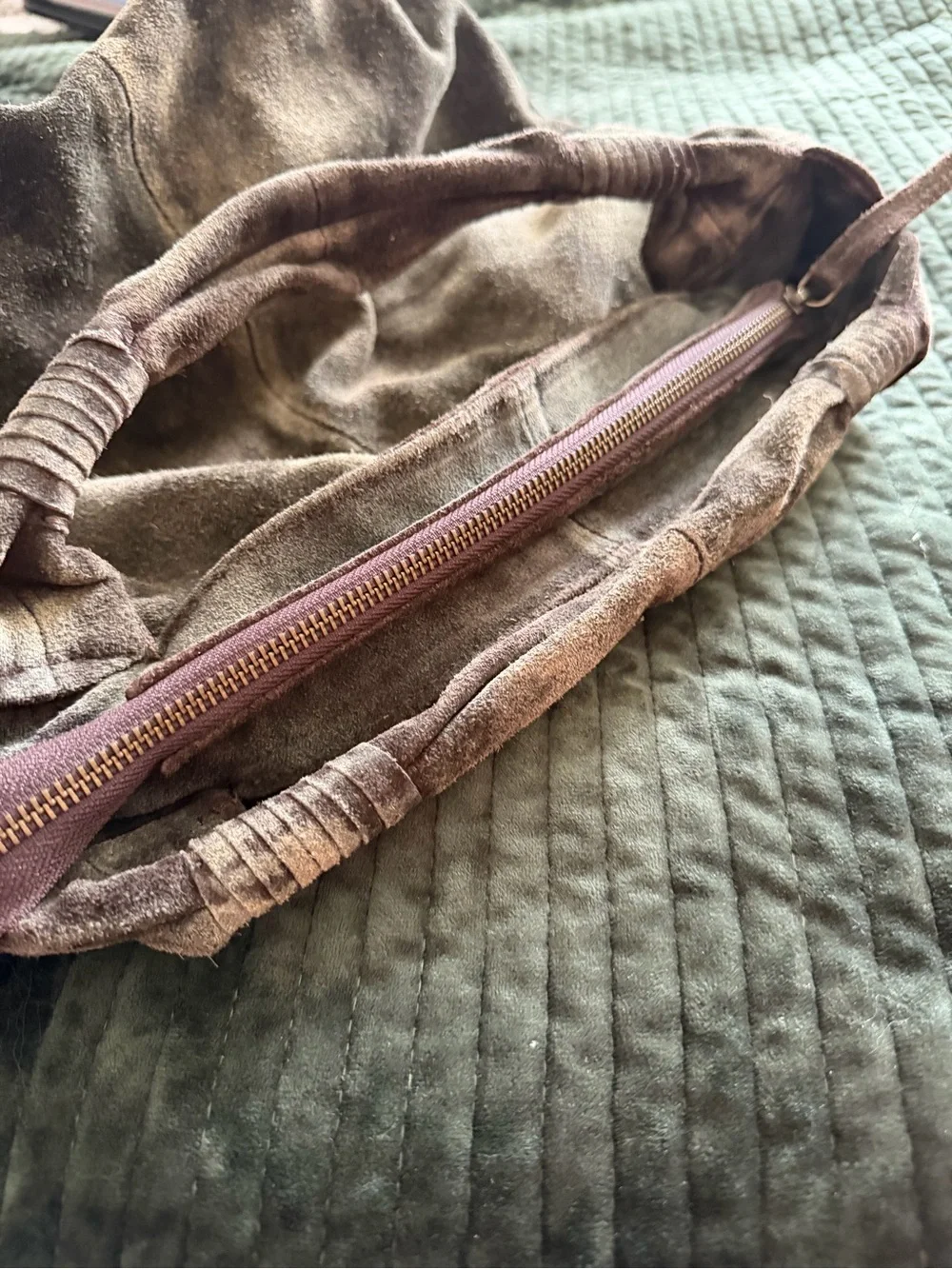 Free People, Green Leather Cowhide Hobo Bag-Bohemian-Distressed Leather-Fall